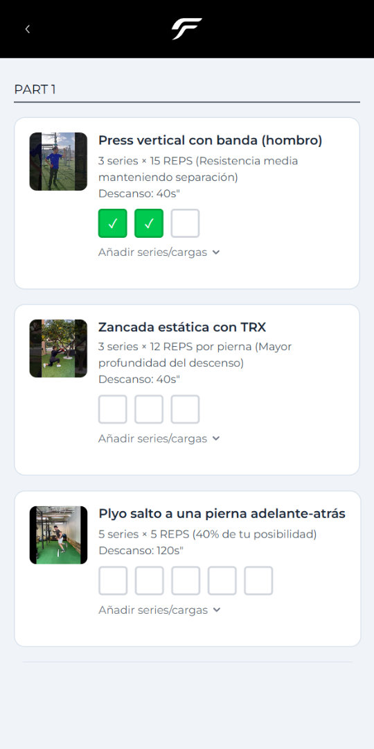 Rutina física de pádel en la app